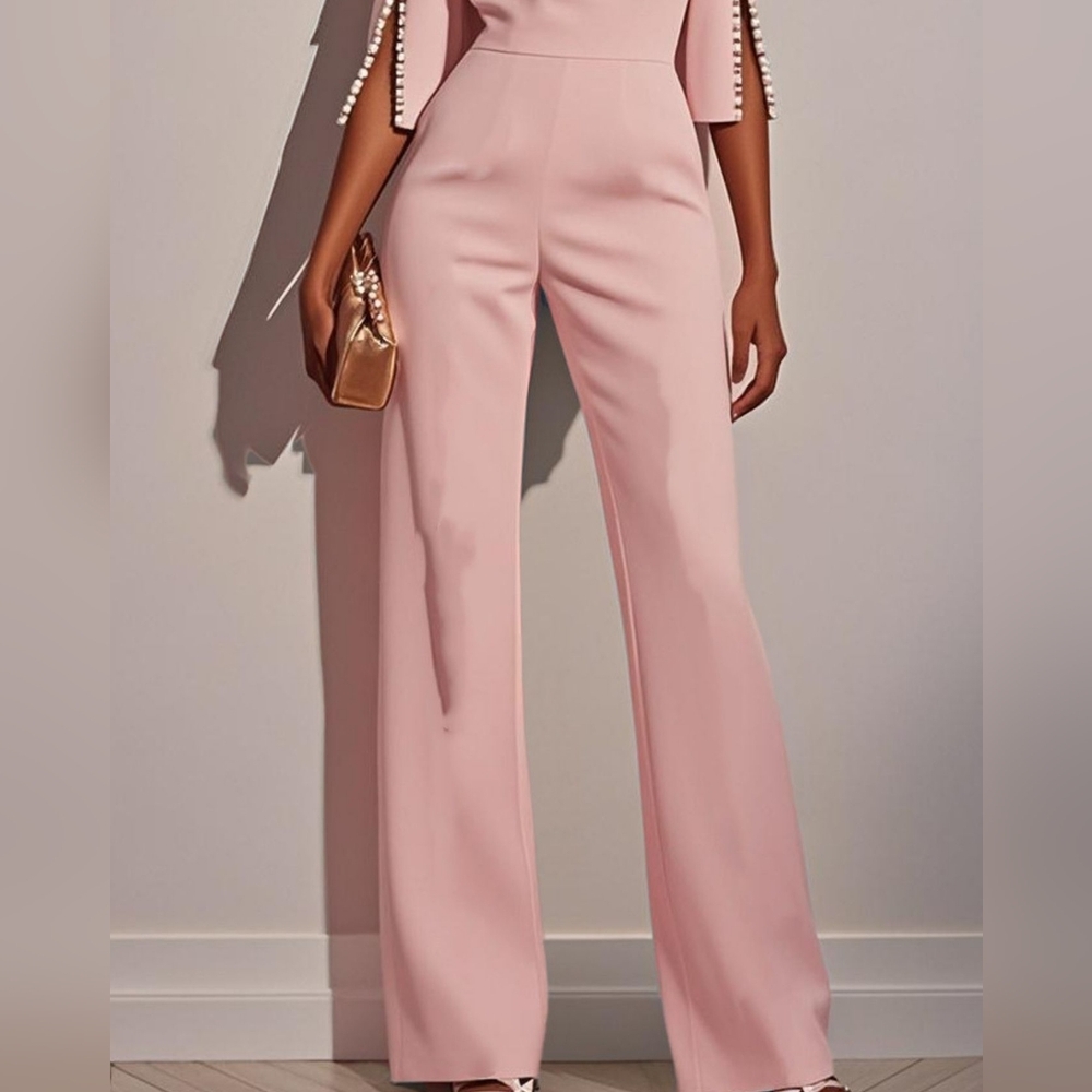 Wide-Leg Pink Jumpsuit with Slit-Sleeve Detail - Picture 4 of 6